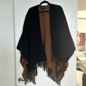 The Kooples chocolate Brown and Camel Fringed Poncho Wrap